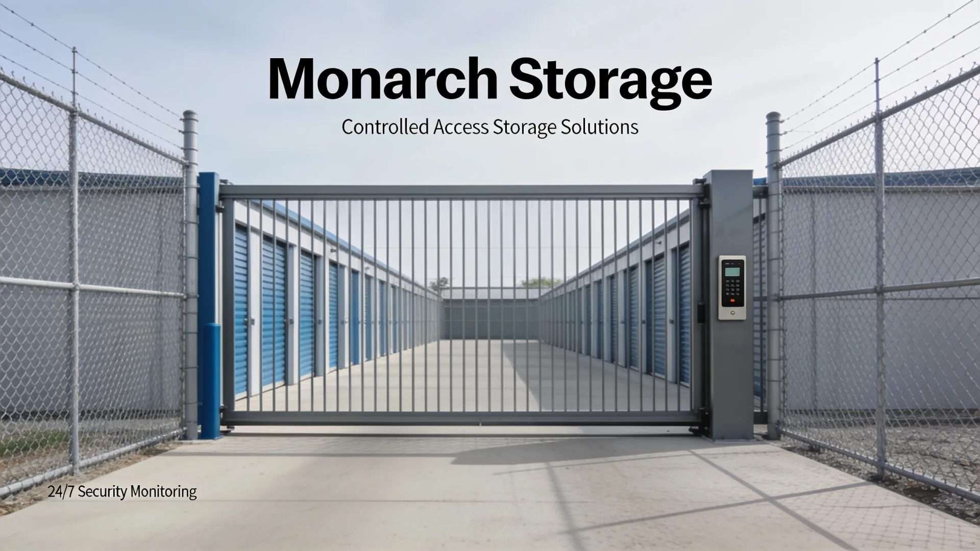 Monarch Storage features a gated entrance and a fenced perimeter for controlled access
